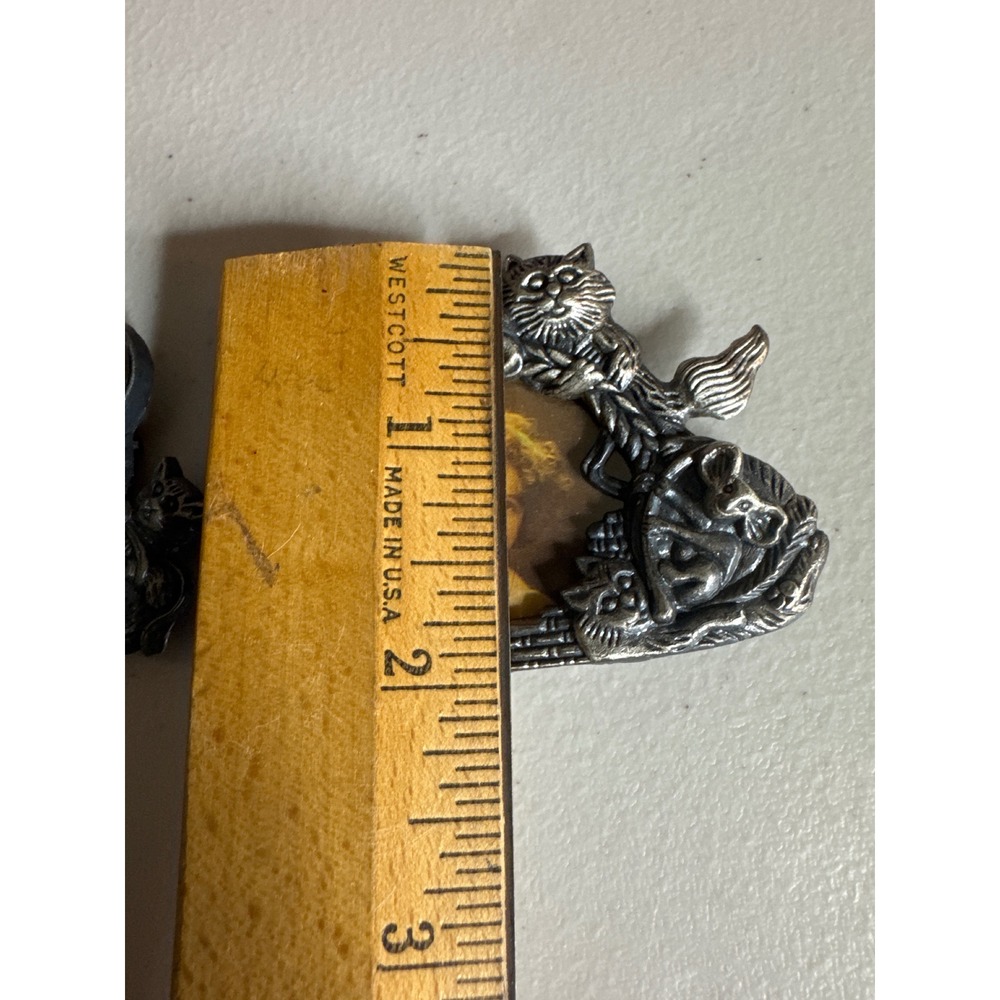 Vintage Miniature Cat Kitten Metal Picture Frames Set of 2 Pewter Tone Ornate - Picture 7 of 8